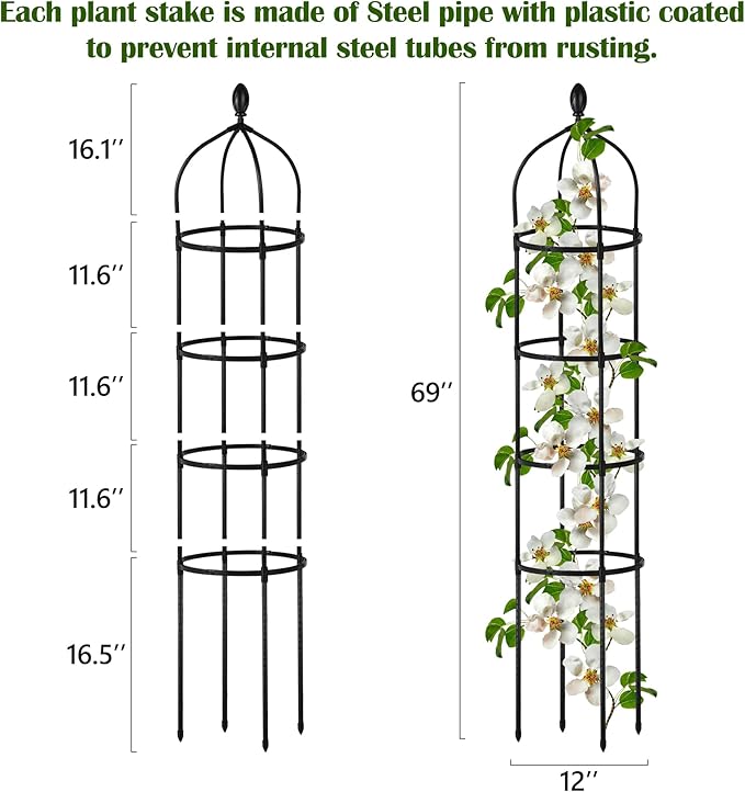 Garden Obelisk Trellis for Climbing Plants Outdoor 6 Ft Rose Bush Round Trellis for Pots Rustproof Metal Plant Flower Trellises for Clematis Vine Jasmine Support Outdoor Indoor Miuwauer