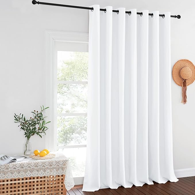NICETOWN Extra Wide and Long Curtain - Thermal Insulated Drape Voice Canceling for Room Divider/Patio/Glass Door (White, 100 inches Width, 108 inches Length, Single Piece) NICETOWN