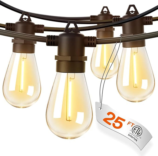 addlon 25FT LED Outdoor String Lights with Edison Shatterproof Bulbs, Heavy-Duty and Weatherproof Strand, Commercial Grade Patio Lights, Decorative for Garden or Patio, Black addlon
