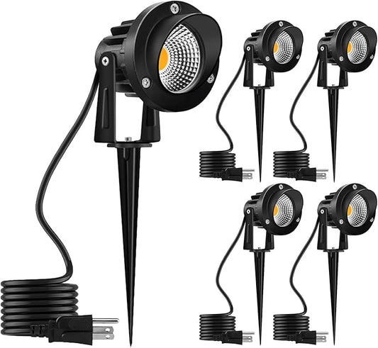 Romwish 120V LED Landscape Spotlights, 10W Outdoor Spotlights for Yard, 3000K Warm White, 120V AC Spot Light with Ground Spike, Waterproof Landscape Lighting for House Garden Lawn Decorative - 4 Pack ROMWISH