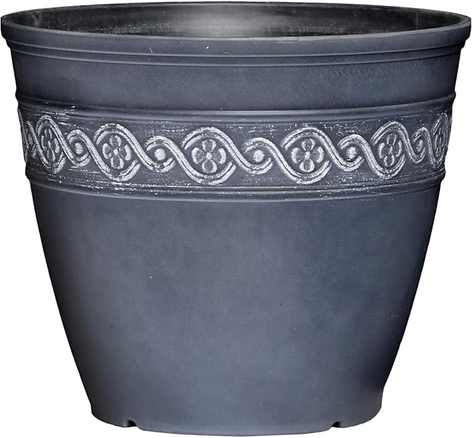 Classic Home and Garden Corinthian Resin Planter Pot - Outdoor & Indoor Plant Pot - Round Planter for Plants & Flowers (8" Storm Gray, Pack of 1) ClassicHomeandGarden