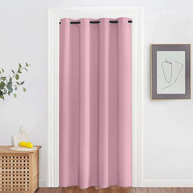 NICETOWN Blackout Doorway Curtain Drape 78 inch Long - Grommet Noise Reducing Thermal Insulated Solid Modern Window Treatments for Bedroom Closet (1 Panel, 52 x 78 Inch, Rouge Pink) NICETOWN