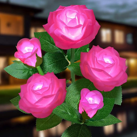 Solar Flower Lights Outdoor - Upgraded New Material Two Modes Realistic LED Solar Powered Waterproof Lights with 5 Roses, Solar Decorative Stake Lights for Garden (Pink, 1 Pack) LightYourLife