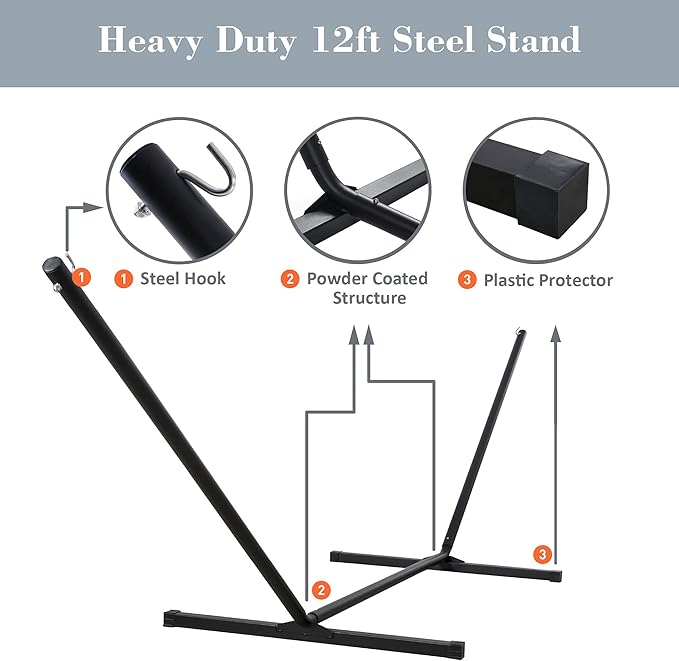 SUNCREAT Hammocks for Outside with Stand, Freestanding Hammock with Frame, 450 lbs Capacity, Grey Pattern SUNCREAT