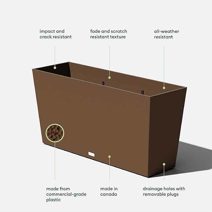 Veradek Pure Series Midori Trough Planter - Large Rectangular Planter for Indoor or Outdoor Deck/Porch | Durable All-Weather Use with Drainage Holes | Modern Decor for Shrubs, Flowers, Small Plants VeradekOutdoor