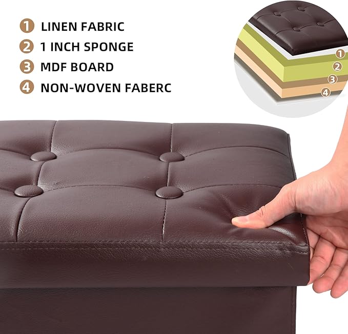 ALASDO Brown Leather Storage Ottoman Footrest Stool, 17x13x13inches, Modern Style ALASDO