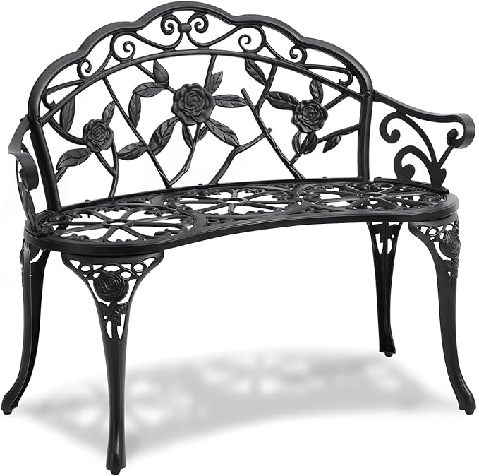 VEVOR 480 lbs Load Capacity, 38.8 inches Metal, Outdoor Backrest and Armrests, Patio Bench for Garden, Park, Yard, Front Porch, Black VEVOR