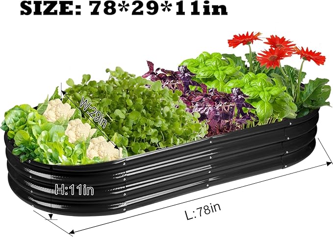 Raised Garden Bed Galvanized Planter Box Outdoor, Rot-Resistant Metal Garden Bed Planter for Vegetables Flower Herb (6.5ft, Black) RaisedGardenBed