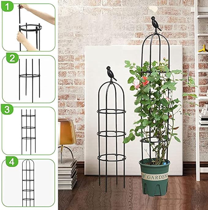 6ft Garden Obelisk Trellis for Climbing Plants-Rustproof Metal Pipe with Heavy Duty Plastic Coated, Garden Outdoor Indoor Potted Plant Support for Clematis Vine Jasmine Support （Black） Anothera