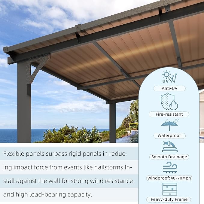 AECOJOY 22' x 8' Gazebo for Patio, Large Wall-Mounted Hard Top Lean-to Gazebo Pergola with Roof 8' x 22' on Clearance, Heavy Duty Patio Awnings for Decks, Backyard AECOJOY