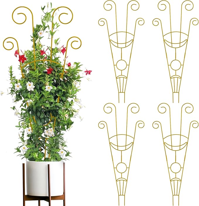 ZOUTOG Trellis for Climbing Plants Indoor 4 Pack 30 Inch,Rustproof Metal Garden Trellis for Potted Plants,Sturdy Houseplant Support Indoor Outdoor for Ivy Pothos Monstera Hoya Flower Vine(Golden Moon) ZOUTOG