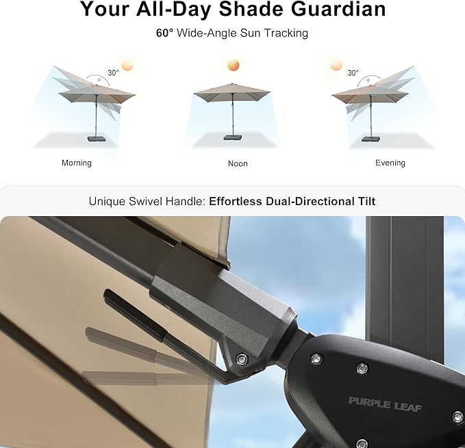 PURPLE LEAF 11.5' X 8.2' Tilting Patio Umbrella with Base Outdoor Cantilever Swivel Rectangle Umbrella Aluminum Offset Umbrella with 360-degree Rotation for Garden Deck Pool Patio Beige PURPLELEAF