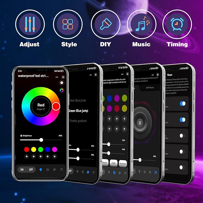 KSIPZE 100ft(2x50ft) Outdoor led Strip Lights Waterproof IP68, RGB Outdoor led Lights with Button & Bluetooth App Control, Music Sync, Timer, Exterior Led Rope Lights for Decor Balcony, Roof KSIPZE