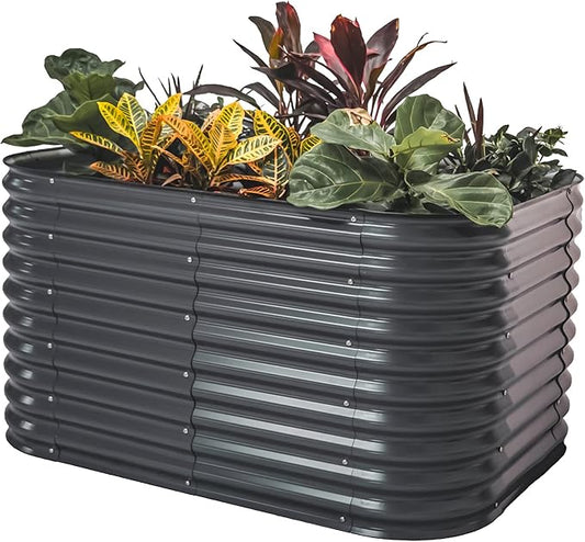 32" Extra Tall Raised Garden Bed Kits, 3.5 x 5 x 2.7ft Raised Planter Box Outdoor, 2 x 6.5 x 2.7ft Deep Root 6 in 1 Modular Metal Raised Beds for Gardening Vegetables Flowers Fruits - Modern Gray VegoGarden