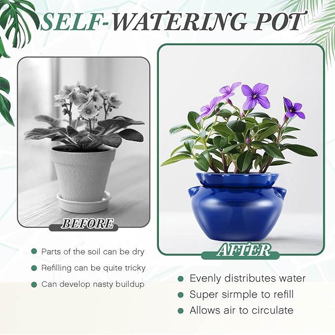 1 Sets African Violet Pots 7.5 Inch Self Watering Pot for Indoor Ceramic Self Watering Planter for Flower Lovers Ideal Plant Pot Thriving Flower Maintenance Sunnychicc