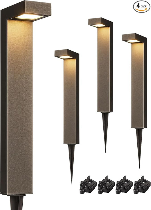 EDISHINE Low Voltage Pathway Lights Wired, 3000K 3.2W 50,000Hrs Waterproof LED Outdoor Landscape Lighting with Connectors, 12V Modern Cast-Aluminum Landscape Path Lights for Walkway Garden, 4 Pack EDISHINE