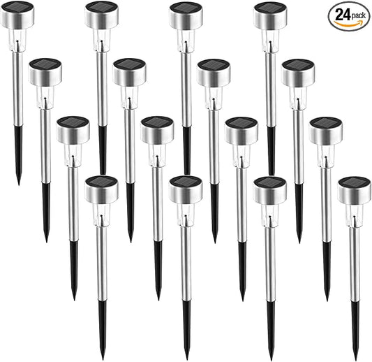 SOLPEX 24 Pack Solar Outdoor Lights Pathway, Stainless Steel Solar Lights Outdoor Waterproof,LED Landscape Lighting Solar Walkway Lights for Landscape/Patio/Lawn/Yard/Driveway-Warm White Solpex