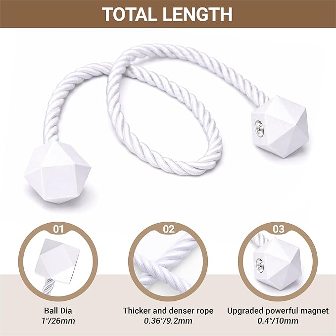 Hion Magnetic Curtain Tiebacks White 2pcs, Curtain Tiebacks Buckles Holdbacks Holders Hooks Clip for Home Bedroom Office Decorative Curtain Hion
