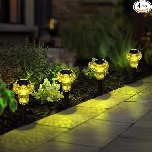 Easter Solar Pathway Lights Outdoor Decorative 4 Pack, Yellow LED Mushroom Solar Lights Outdoor Waterproof Solar Powered Decor for Yard Driveway Patio, Valentines Day Halloween Christmas Garden Decor COZYPAVILION