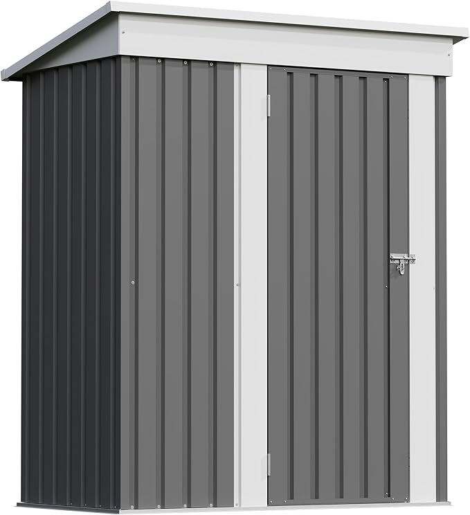 Patiowell 5x3 FT Outdoor Storage Shed, Garden Tool Shed with Sloping Roof and Lockable Door, Metal Shed for Backyard Garden Patio Lawn, Gray Patiowell