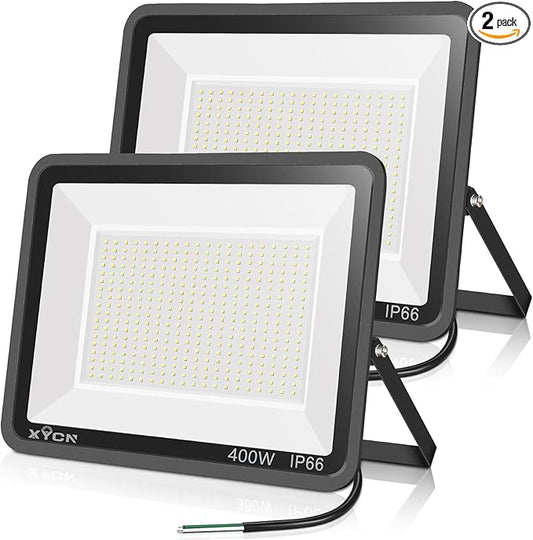 2pack 400W LED Flood Lights Outdoor, 5000K Daylight White 50000LM Super Bright LED Arena Lights 100-277V IP66 Waterproof Commercial Lighting for Sports, Fields, Stadiums XYCN