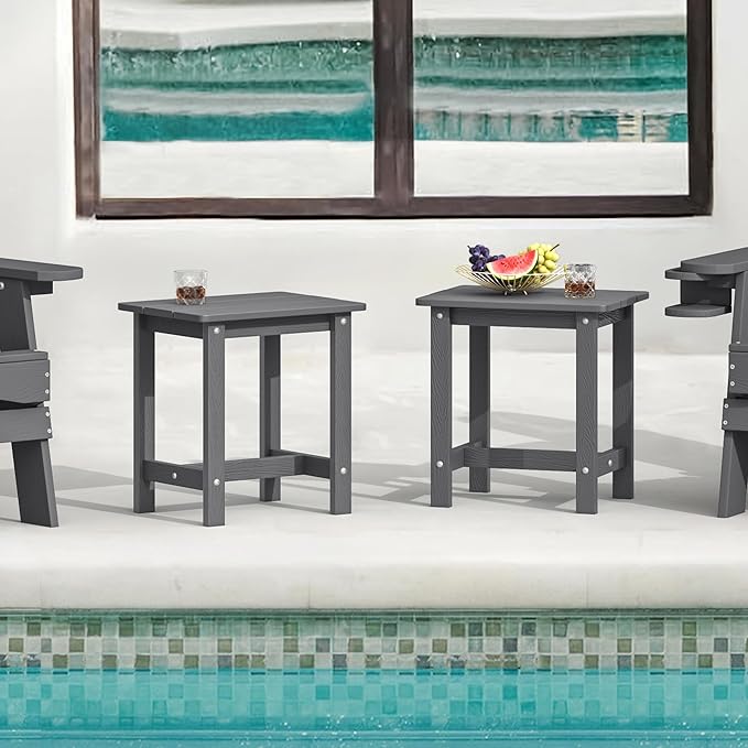 LUE BONA Outdoor Side Table Set of 2, HDPS Small Outdoor Table, Adirondack Side Table, Outside End Table for Patio, Deck, Pool, Weather Resistant/Easy Maintenance, Dark Gray LUEBONA