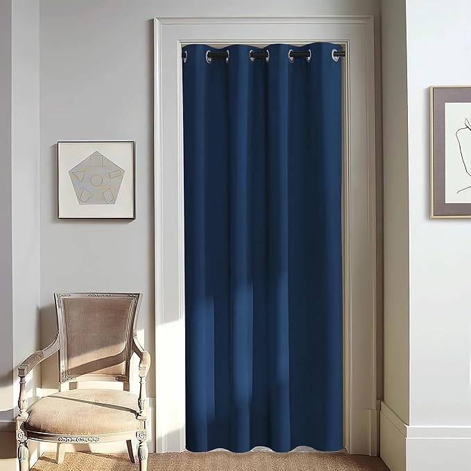 NICETOWN Door Curtain for Closet Doors 80 Inches Long 1 Panel, Blackout Doorway Curtain for Open Closet Bedroom, Room Divider Living Room for Privacy (Moroccan Blue, 1 Panel, 46W x 80L) NICETOWN