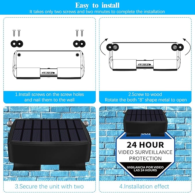 (Set of 2) Solar Power Deck LED Light Clip-On Yard Security Sign Spotlight (Large Capacity Battery, Max14 Hours Working) OOSSXX
