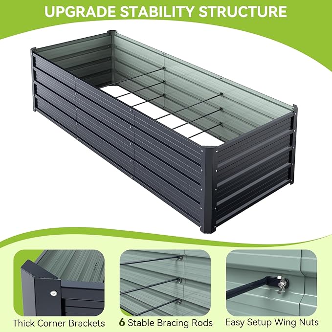 Ohuhu 8x3x1.5FT Metal Raised Garden Bed Outdoor, Reinforced Galvanized Steel Rustproof Planter Box, 100% Non-Toxic, 269 Gal Large Capacity Heavy Duty Raised Beds for Vegetables Flowers Herbs 2-Pack Ohuhu