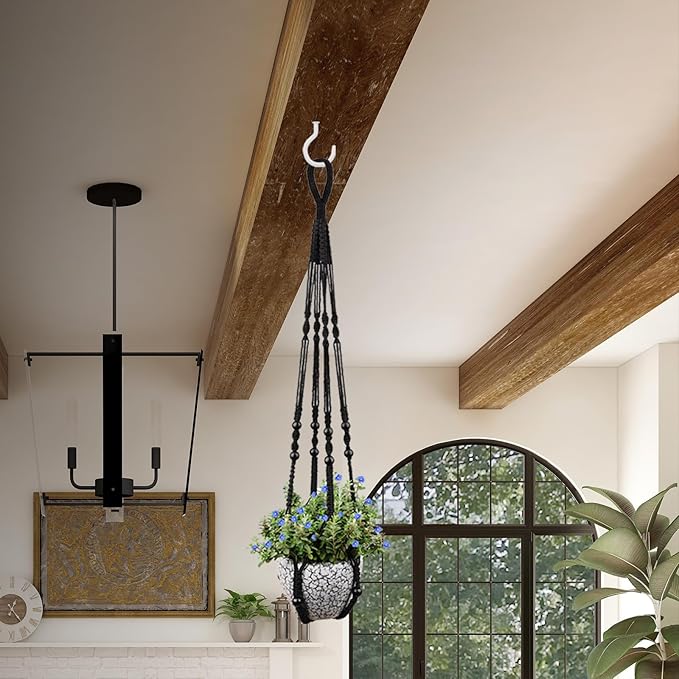 RIFNY Macrame Plant Hanger for 5 to 10 Inch Plant Pots, 35 Inch Indoor Handmade Woven Rope Hanger Kits with Hooks and Wood Beads, Hanging Planter Basket Holder for Boho Home Decor (Black, 3 Pack) RIFNY