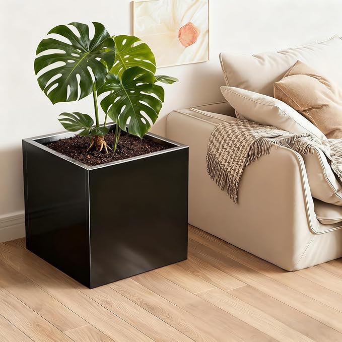 Metal Large Planter Box 26" L x 26" W x 26", Heavy Duty Tall Rectangle Outdoor Planter Box with Removable Insert Shelves for Porch, Garden, Patio, Yard (Black) Baotree