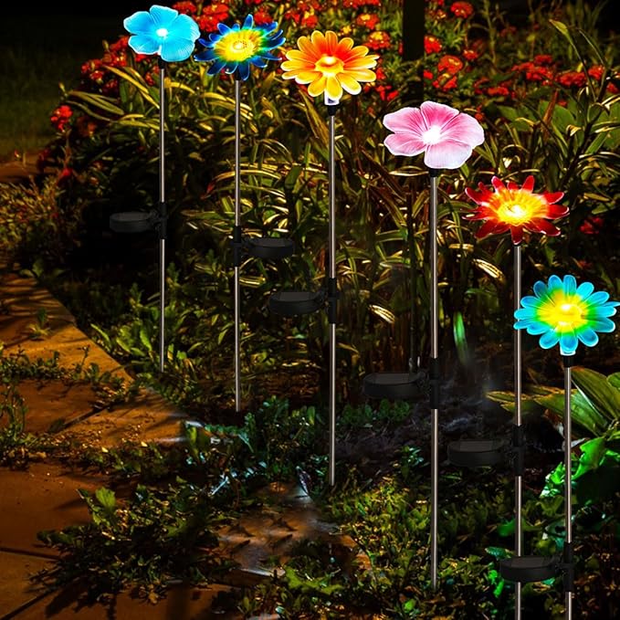 EiGreen 6 Pack Solar Garden Lights Outdoor Decor,Stake Yard Figurine Colorful Flower Light, Housewarming Ornament for Patio, Lawn, Yard, Pathway (Art Deco) EigreenSolaroutdoorlights