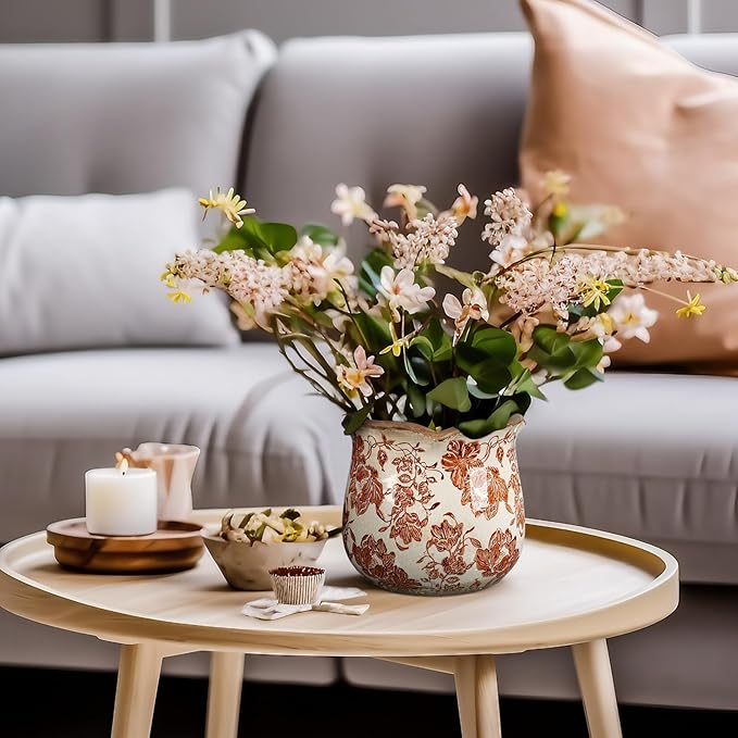 6 Inch Ceramic Plants Pots Vintage Ceramic Flower Planters Crackle Glaze Finish Flower Pots Decorative Floral Vintage Planters for Living Room Garden Home Decor Gifts(Fresh) Newtay