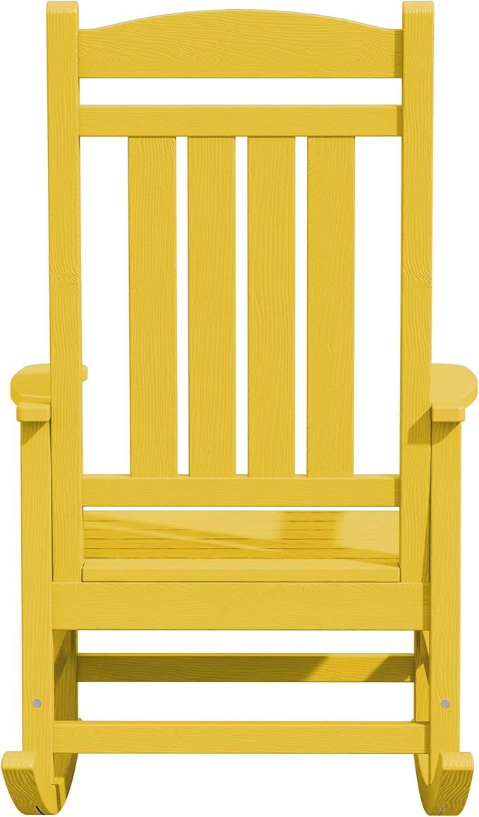 KINGYES HDPE Rocking Chairs Outdoor, Patio Rocking Chairs with 330lbs Support, Smooth Porch Rocker for Deck Lawn Yard, Yellow KINGYES