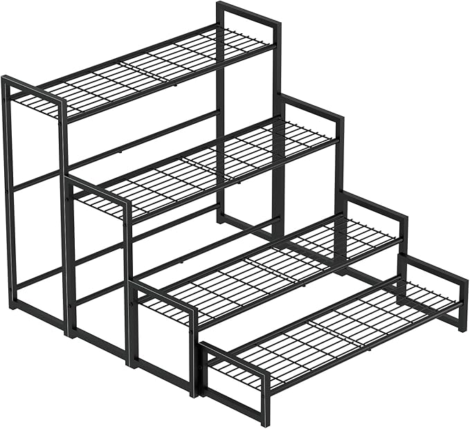 Garden 4 you 4 Tier Stair Style Large Metal Plant Stand Stackable, Garden Display Shelf Flower Pot Holder Storage Organizer Rack for Indoor Home Outdoor Patio Balcony Yard( Black,Rectangle) Garden4you