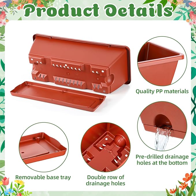 12 Pack Window Box Planter 17 Inches Rectangular Vegetable Flower Planters with Drainage Holes and Saucers Plastic Flower Pots Coloful Herb Planter for Indoor Outdoor Patio Garden Home Decor Purpeak