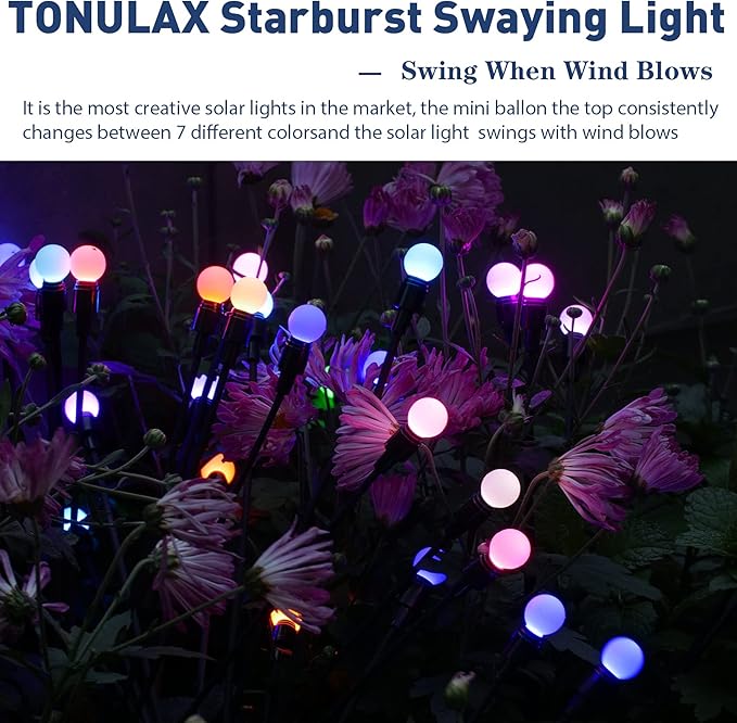 TONULAX Solar Garden Lights, Starburst Swaying Light - Swaying When Wind Blows, Solar Lights Outdoor Decorative, Color Changing RGB Light for Yard Patio Pathway Decoration(6 Pack) TONULAX