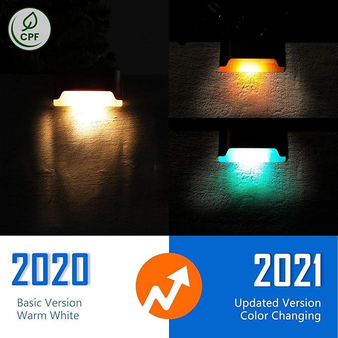 SOLPEX Color Changing Solar Deck Lights, 16 Pack Waterproof LED Lights for Decks,Stairs,Fences,Yards and Patios Solpex