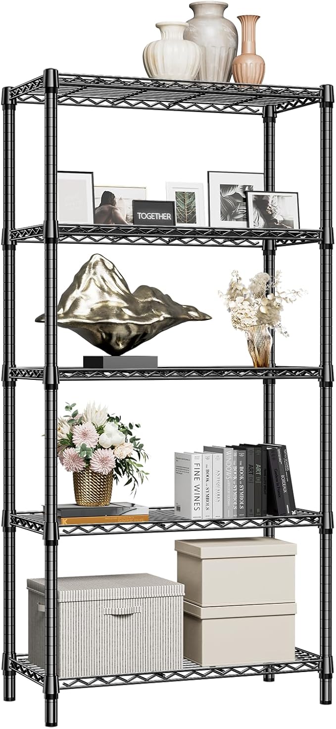 1250 lbs 5 Tier Shelf Metal Storage Shelves Shelving Wire Rack Heavy Duty Closet Organizers for Garage Kitchen Bathroom Laundry Black 13.8" D x 35.4" W x 68.5" H MEIGAOPLASTICANDMETALHKCOLIMITED