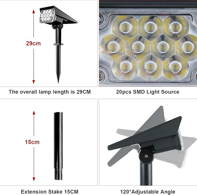 Solar Spot Lights Outdoor, Blue Solar Spotlights Landscape Lighting with IP65 Waterproof 20 LEDs Landscape Spotlight for Garden Path Yard Holiday Decoration 4 Pack CREPOW