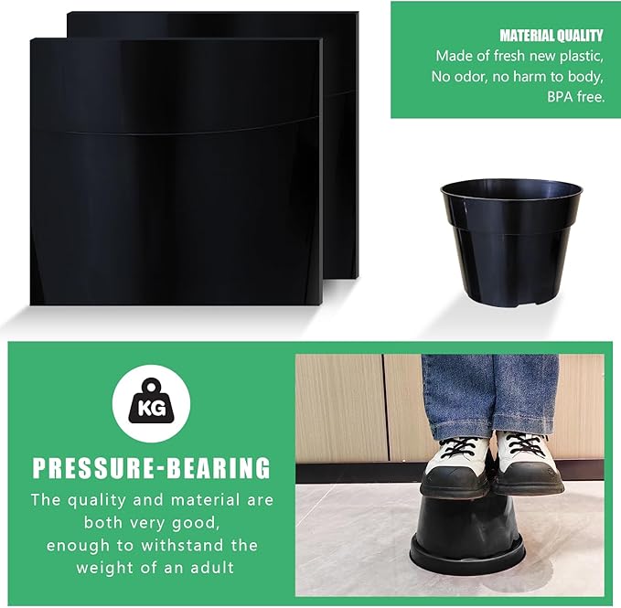 12 Pack Plant Pots, 8 Inch Plant Planter with Clear Saucer, Plastic Pots for Plants Indoor and Out Door Such as Strawberry, Herb and Flowers (Black) RooTrimmer