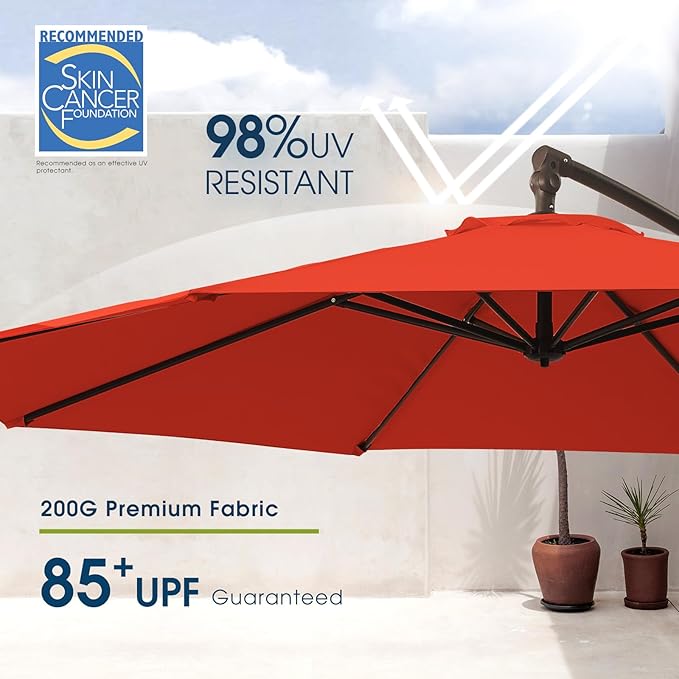 wikiwiki 10ft Patio Umbrella with Base Included, Outdoor Offset Cantilever Umbrella, Infinite Tilt, Crank and Cross Base, Light Red WikiwikiPatioUmbrellas