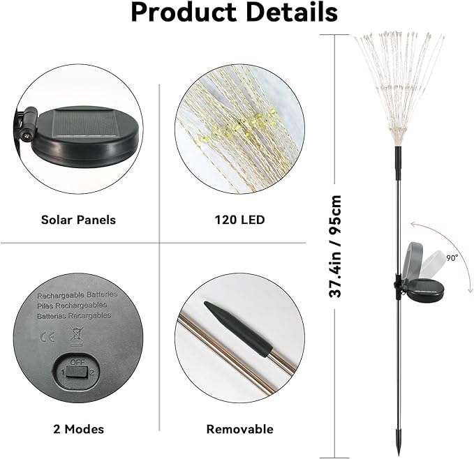 Garden Outdoor Lights, 4 Pack 120 LED Solar Garden Lights Fairy Lights Outdoor Waterproof Decorative Solar Firework Lights for Yard Patio Pathway Flowerbed Party Wedding Decor, White Slyuexu