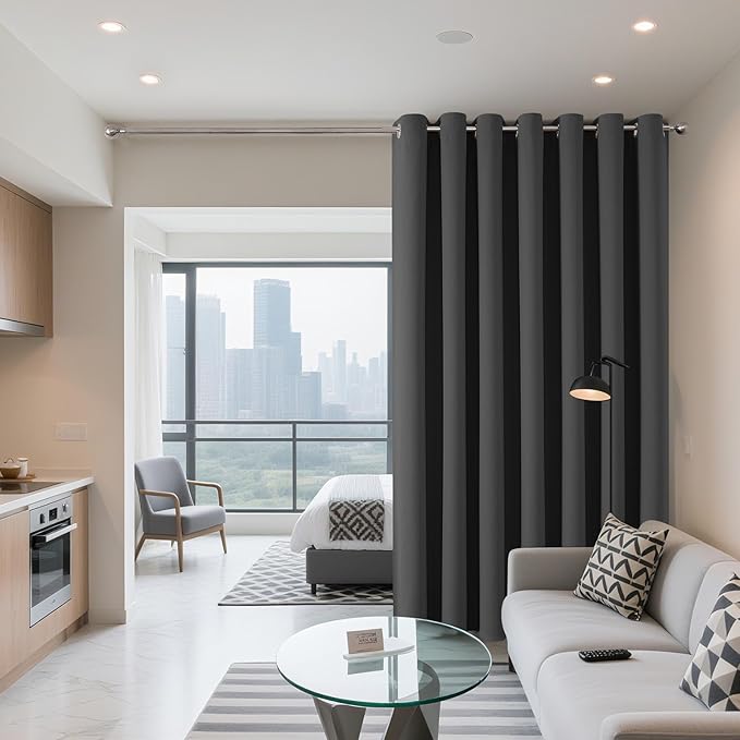 Joydeco Blackout Patio Sliding Door Curtains 84 Inches Long, Grommet Privacy Room Divider Curtains, Extra Wide Thermal Blackout Drapes for Bedroom Living Room (Grey, 60Wx84L, 1 Panel) JOYDECO