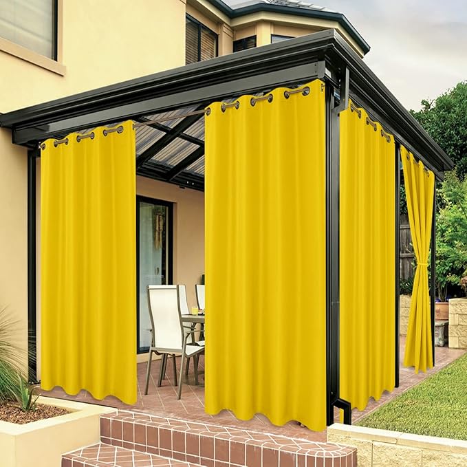 BONZER Waterproof Indoor/Outdoor Curtains for Patio Thick Privacy Grommet Curtains for Bedroom, Living Room, Porch, Pergola, Cabana, 1 Panel, 54W x 84L inch, Yellow Bonzer