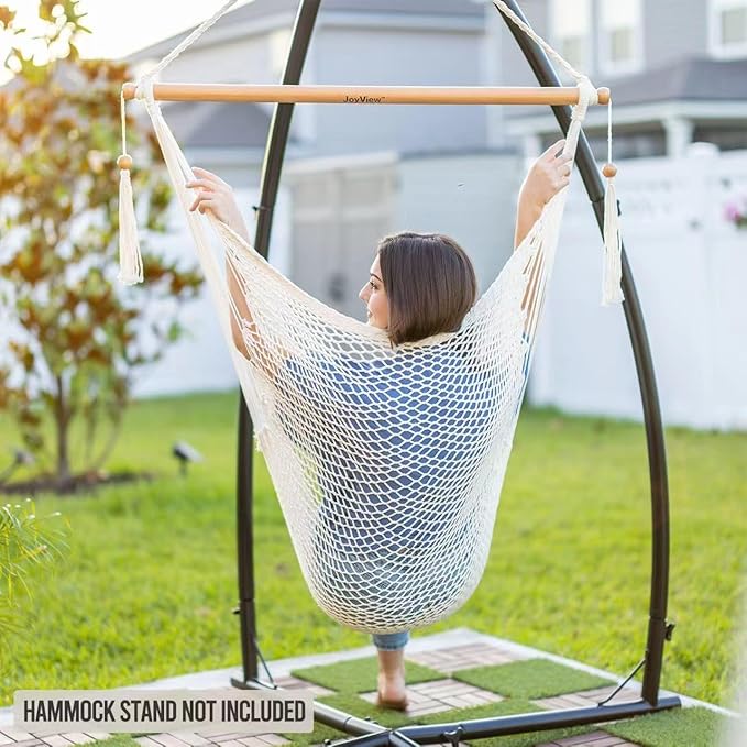JoyView Hammock Chair with Spreader Bar Caribbean Hammock Swing Chair 300 LBS Weight Capacity XL Rope Hanging Chair for Outdoor Indoor Garden Yard - Green JoyView