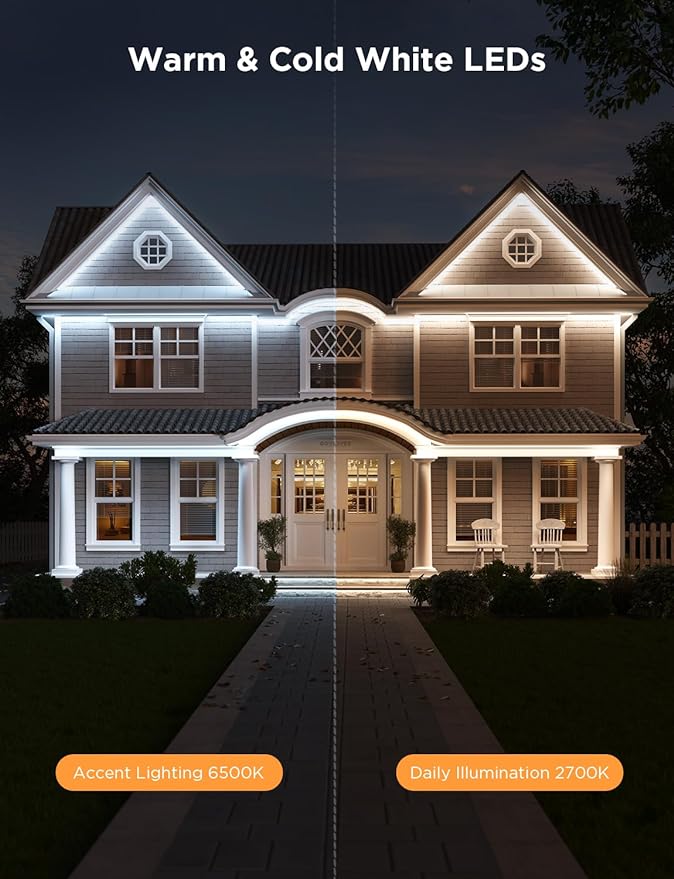 Govee Outdoor LED Strip Lights RGBIC with Warm and Cold White, 32.8ft 2.4G WiFi Smart Outdoor Lights, IP65 Waterproof, Work with Alexa and Google Assistant, App Control, for Porch, Patio, Eave, Party Govee
