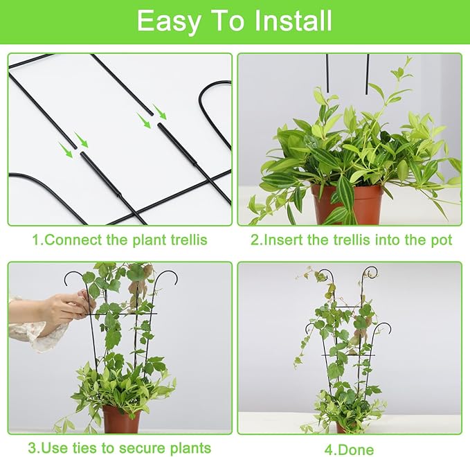 4P Plant Trellis for Potted Plants, Larger 23in Garden Trellis for Climbing Plants Indoor Outdoor, Rustproof House Plant Support Stakes for Pothos Hoya Ivy Flower Xeeol