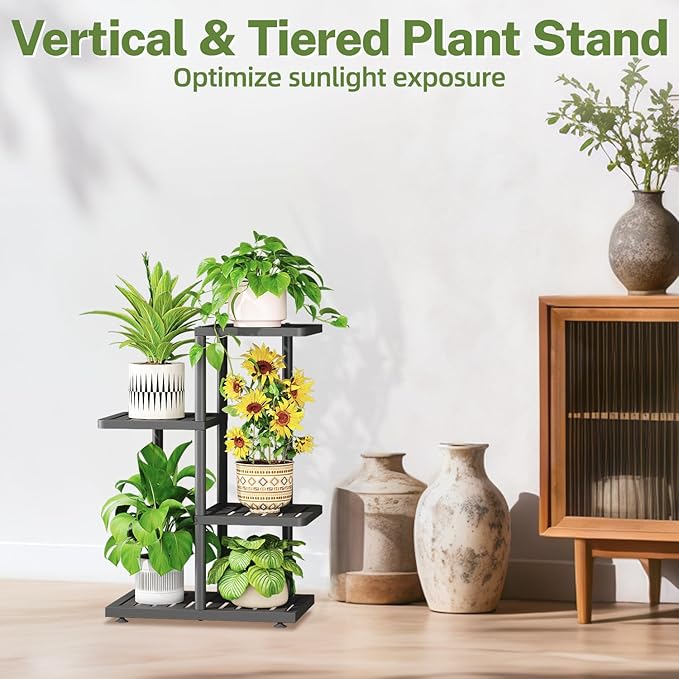 iDavosic.ly Plant Stand Indoor Outdoor, 3-Tier Tall Metal Flower Shelf for Heavy-Duty Large Planters, Corner Orchid Display Rack for Living Room Balcony Patio Porch, Space Saving, Modern Black iDavosicly