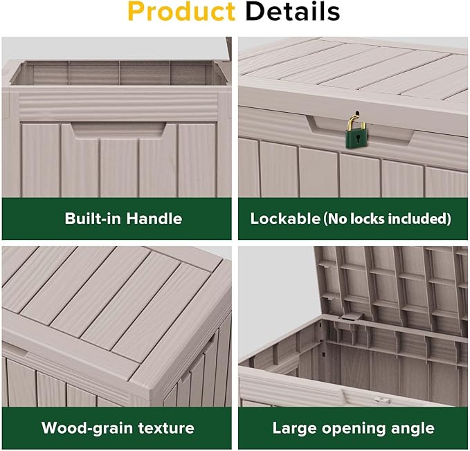 EasyUp 45 Gallon Outdoor Storage Box Waterproof, UV Resistant Deck Box Outdoor, Lockable Resin Deck Boxes for Garden Tools Equipment and Cushions, Gray EASYUP